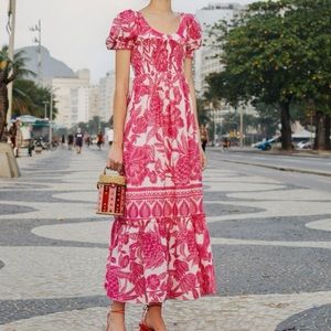 Farm Rio Woodcut Floral Maxi Dress small NWT